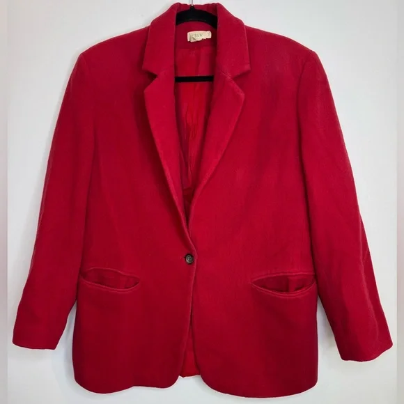 J. Crew vintage wool cashmere Vibrant oversized Red Women's Blazer size 10 - Picture 2 of 10